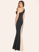 Black And Nude One Shoulder Maxi Dress