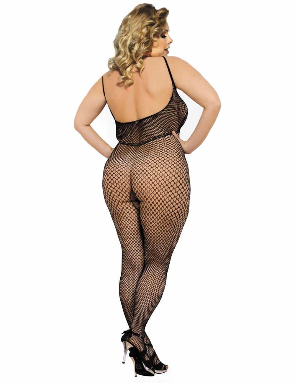 Plus Size Halter Sexy Neck Open Back Netted Bodystocking - Image 3
