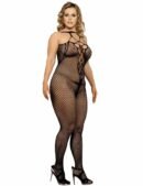 Plus Size Halter Sexy Neck Open Back Netted Bodystocking