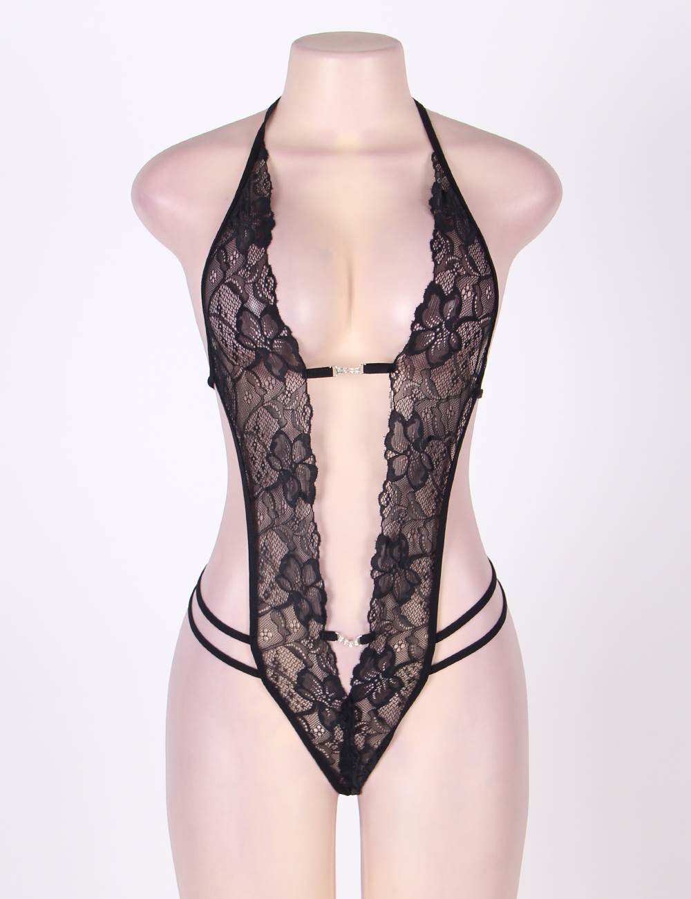 Crotchless Lace Teddy With Rhinestone - Image 2