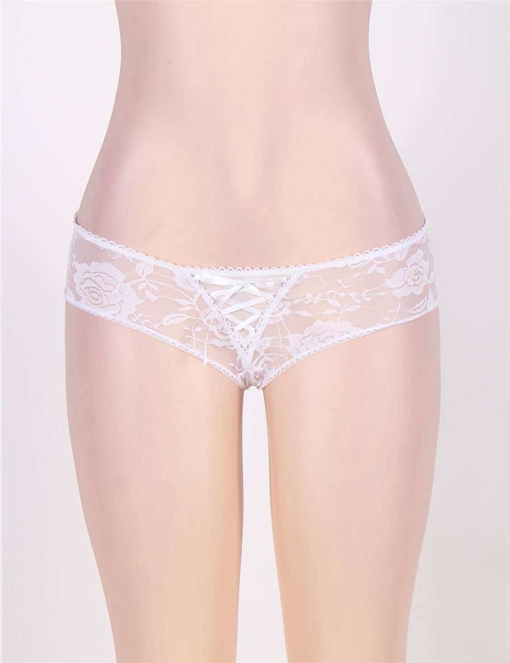 Sexy Open Crotch Strappy White Lace Thongs - Image 3