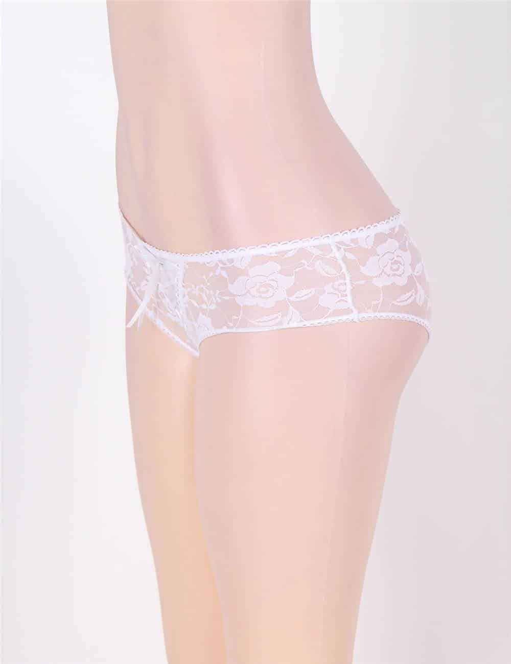 Sexy Open Crotch Strappy White Lace Thongs - Image 4