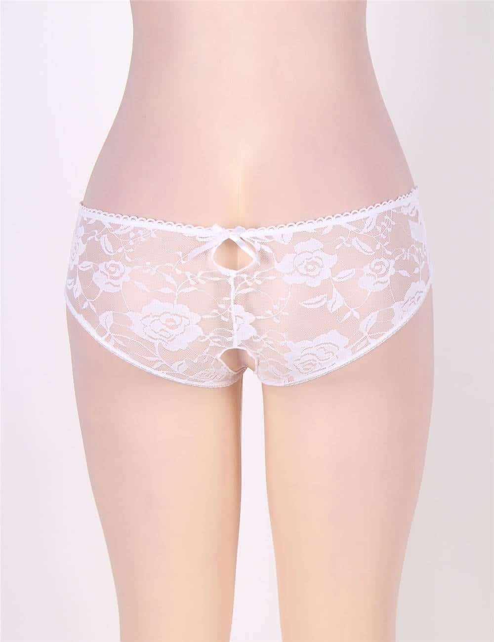 Sexy Open Crotch Strappy White Lace Thongs - Image 5