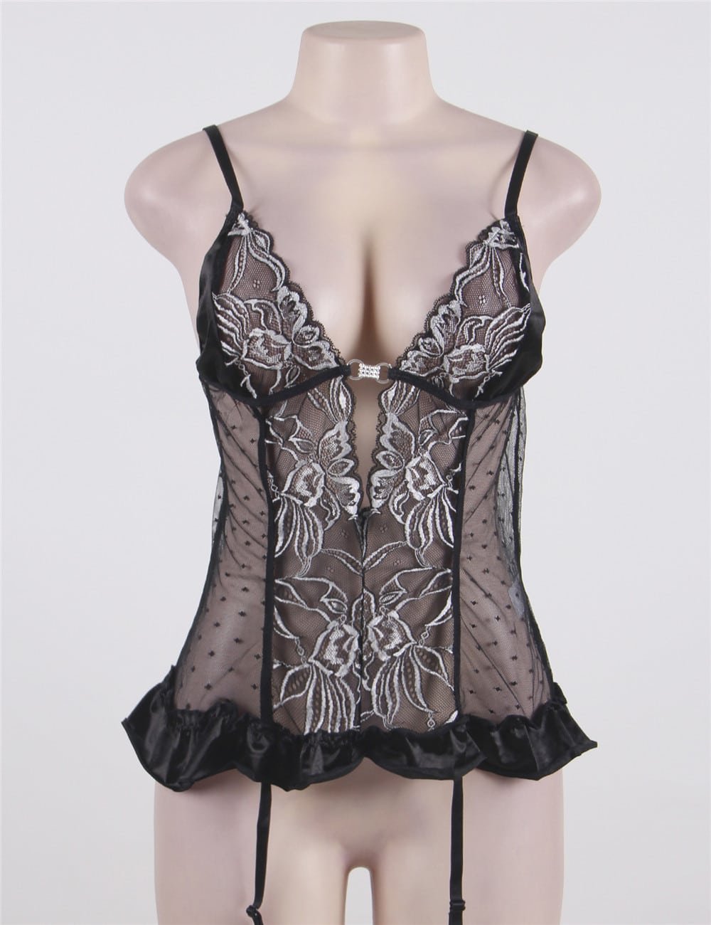 Black Plus Size Floral See-Through Babydoll - Image 4