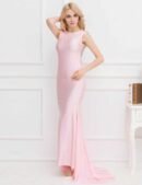 Pink Open Back Strap Ruffle Evening Dress