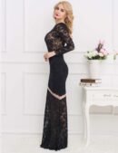 Black Lace Long Sleeve Sheer Maxi Formal Dress