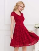 Lace Elegant Round Neck Red Bodycon Dress