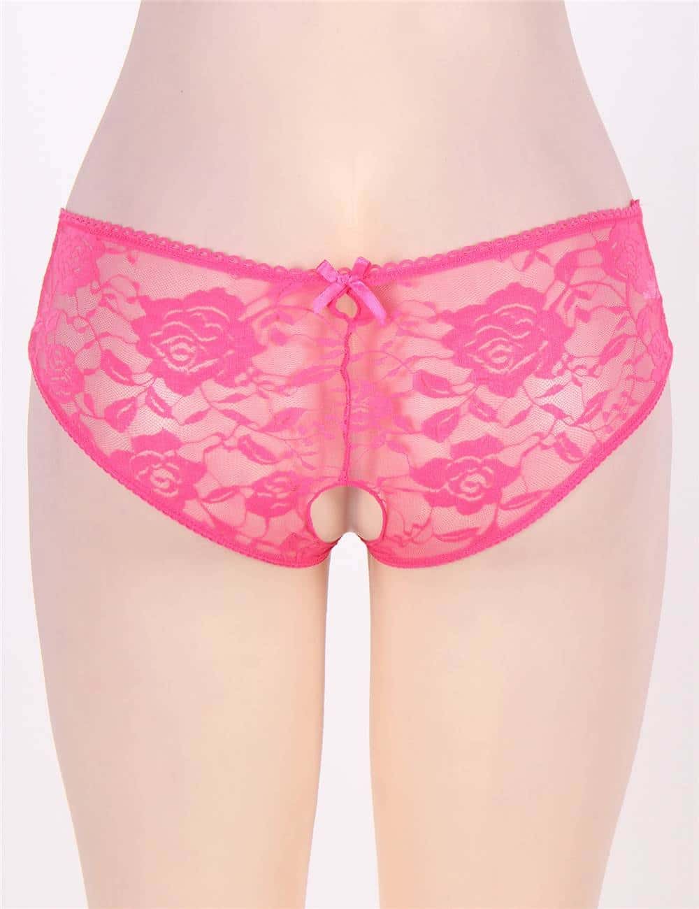 Pink Floral Lace Strappy Open Crotch Panty - Image 5