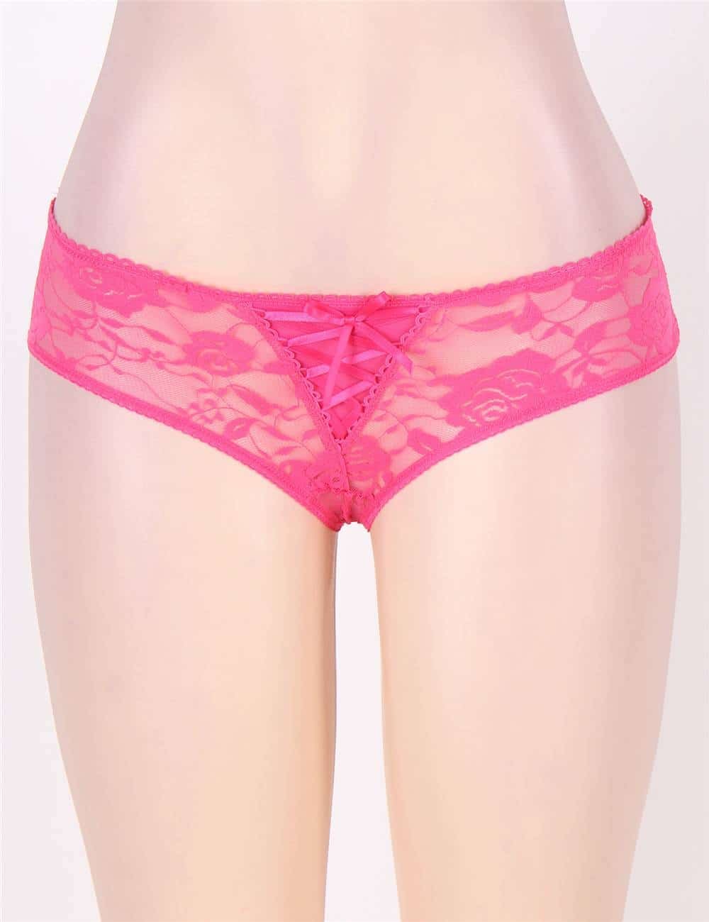 Pink Floral Lace Strappy Open Crotch Panty - Image 3