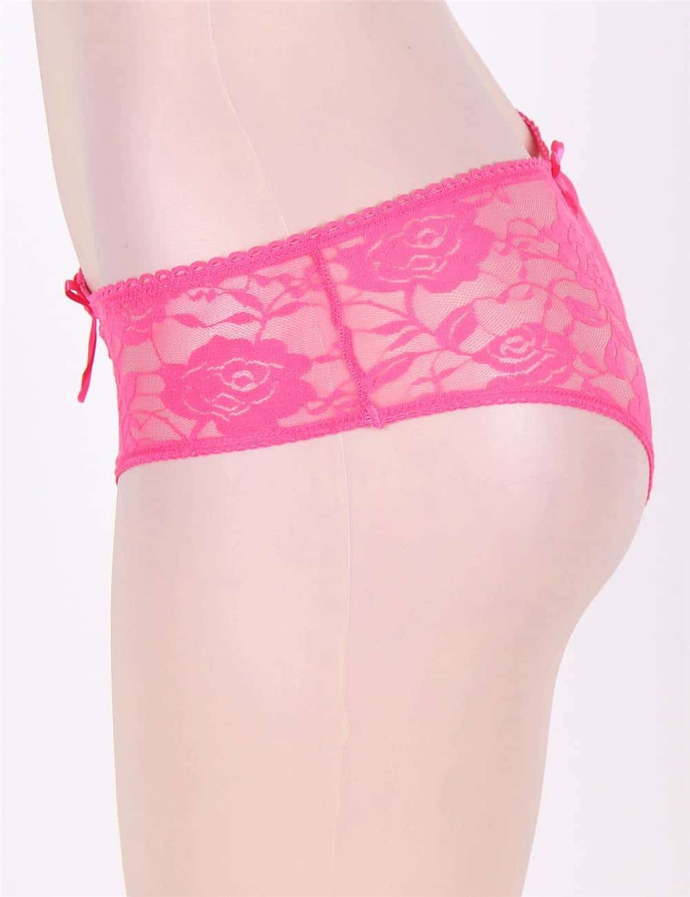 Pink Floral Lace Strappy Open Crotch Panty - Image 4