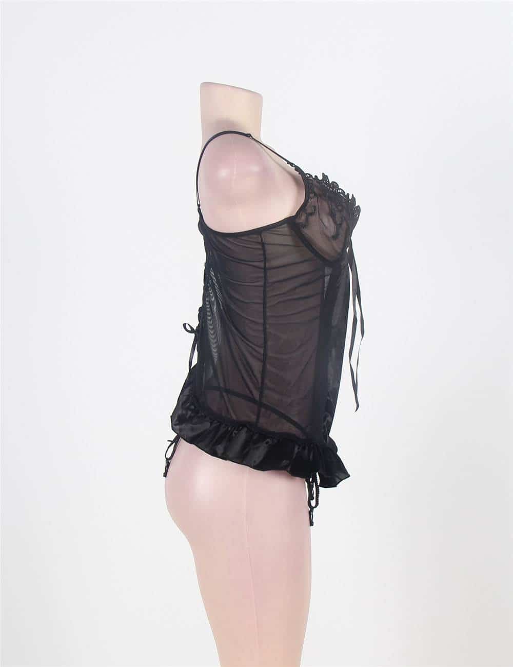 Black Croch Back Floral Bra Plus Size Babydoll - Image 5