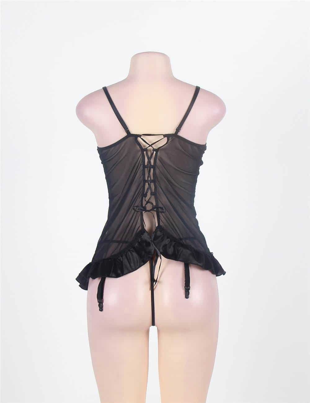 Black Croch Back Floral Bra Plus Size Babydoll - Image 6