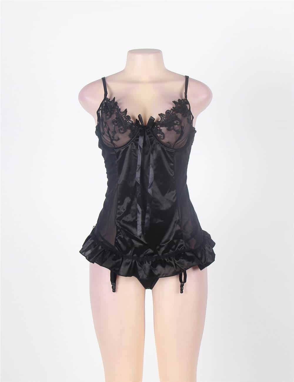 Black Croch Back Floral Bra Plus Size Babydoll - Image 4