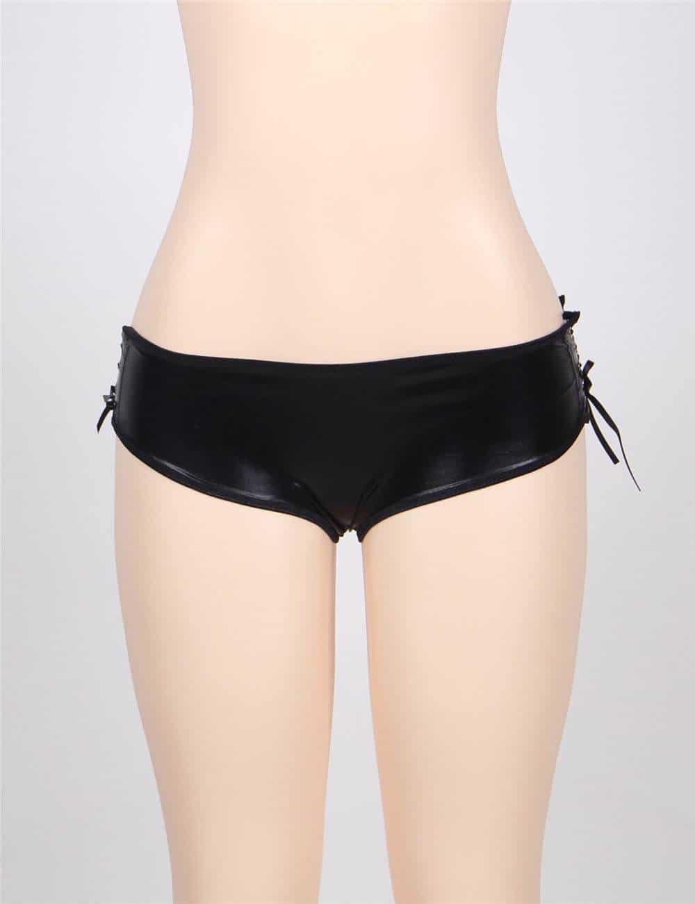 Leather Open Crotch Strappy Black Panty - Image 4
