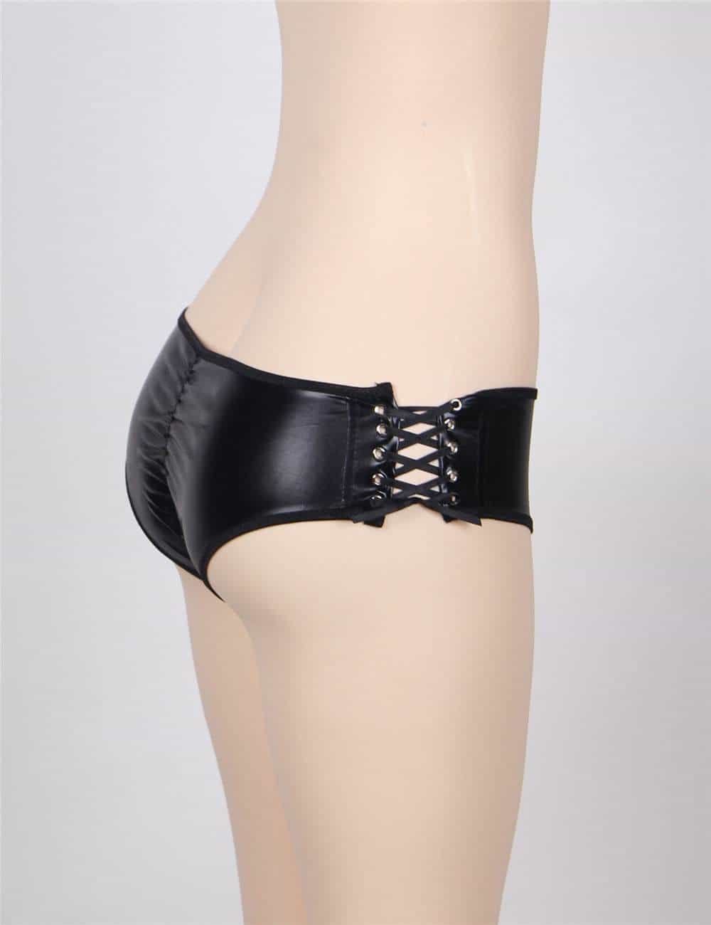 Leather Open Crotch Strappy Black Panty - Image 5
