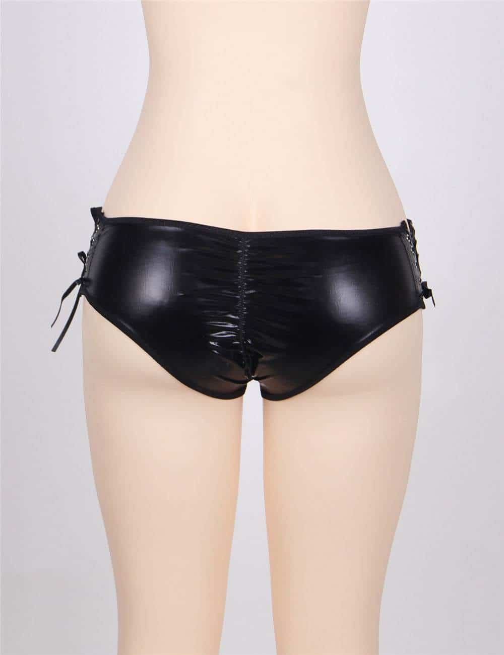 Leather Open Crotch Strappy Black Panty - Image 6