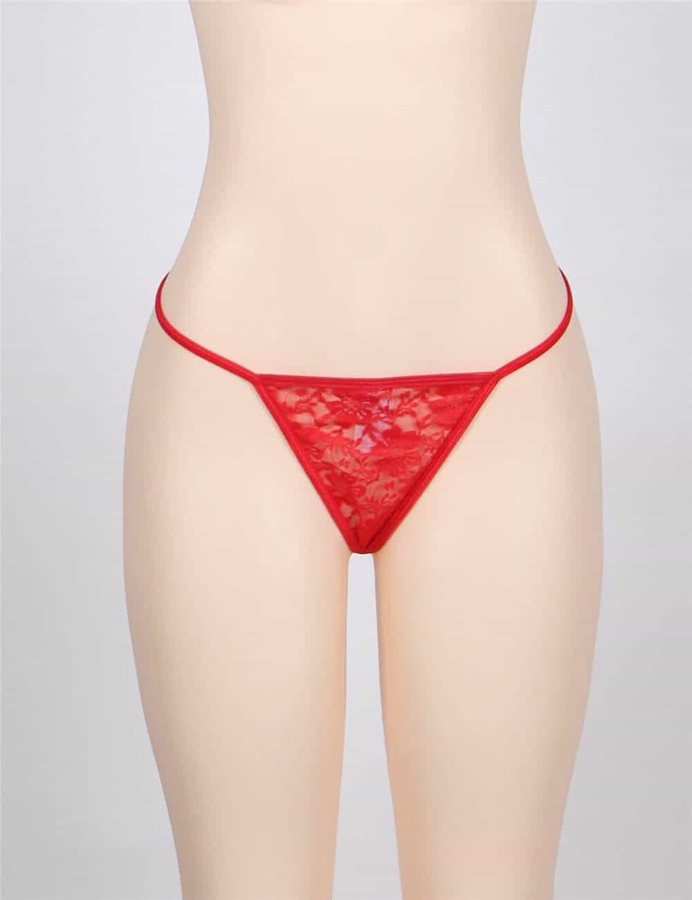 Delicate Crotchless Red Floral Lace String - Image 4