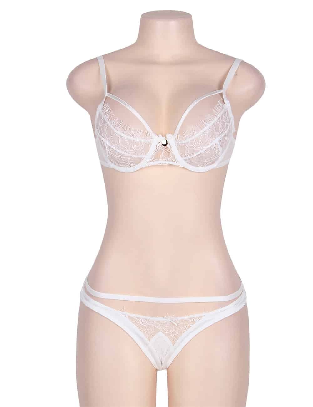 White Eyelash Lace Girdle 2pcs Bra Set - Image 3