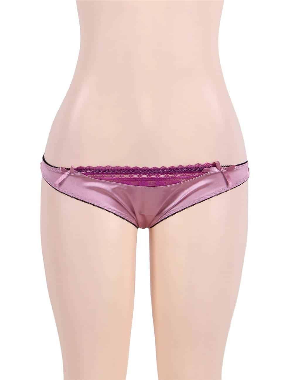 Plus Size Sexy Deluxe Satin Lace Stitching Open Bust Bra Set - Image 5