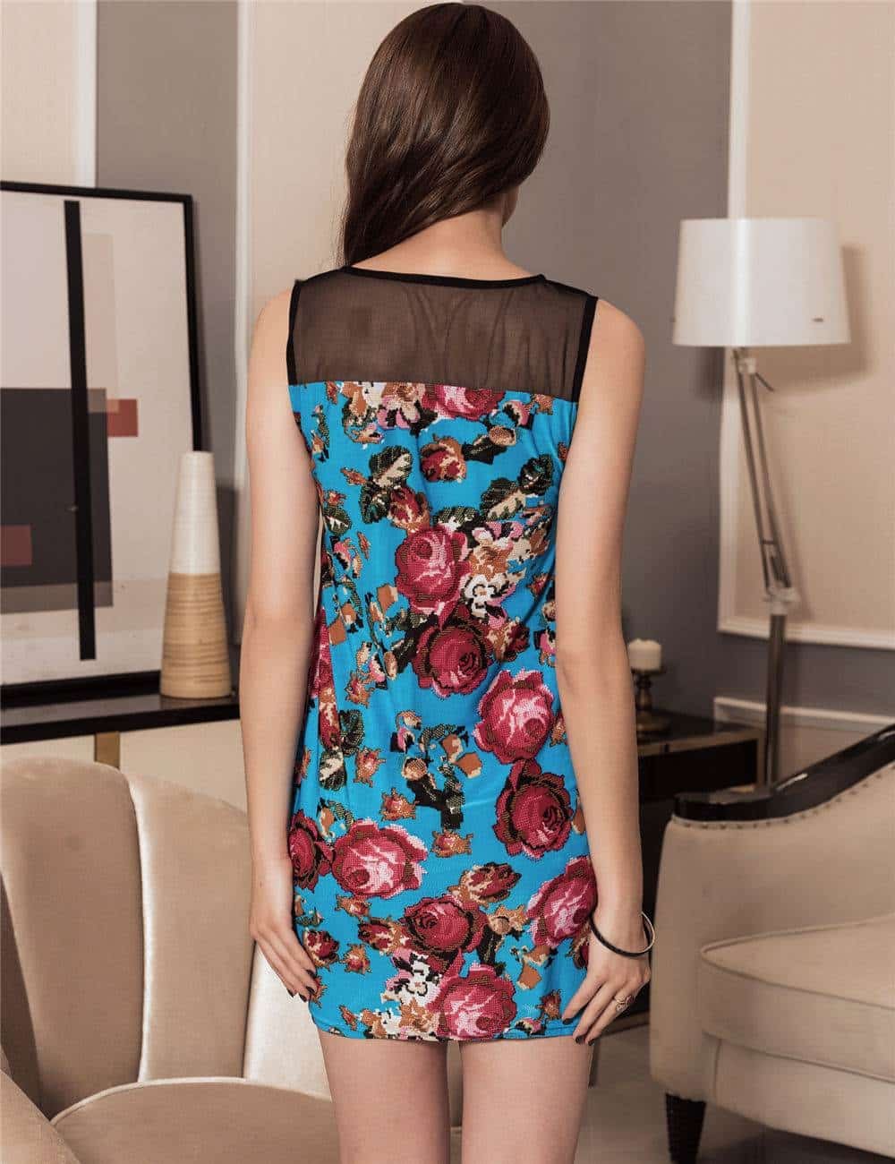 Sky Blue Flower Print Dresses Wholesale - Image 2