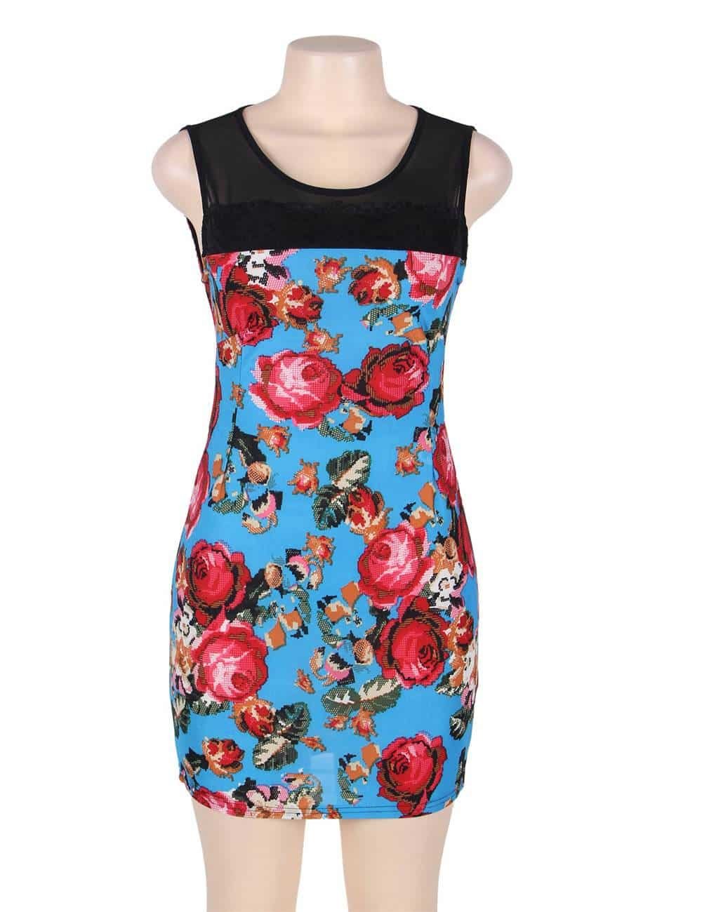 Sky Blue Flower Print Dresses Wholesale - Image 3