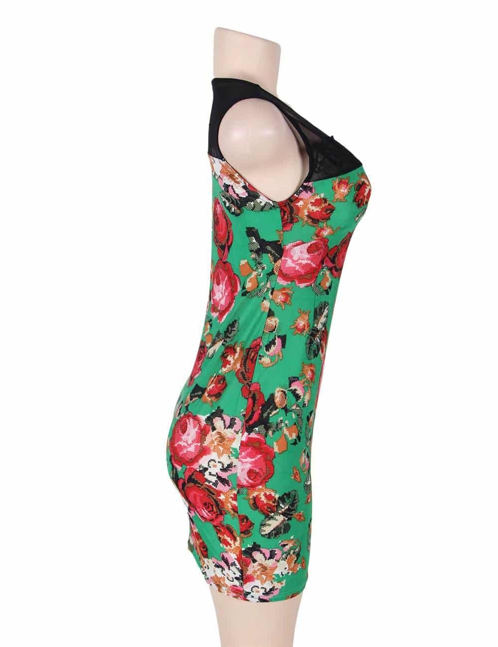 Green Flower Bodycon Print Dresses - Image 4