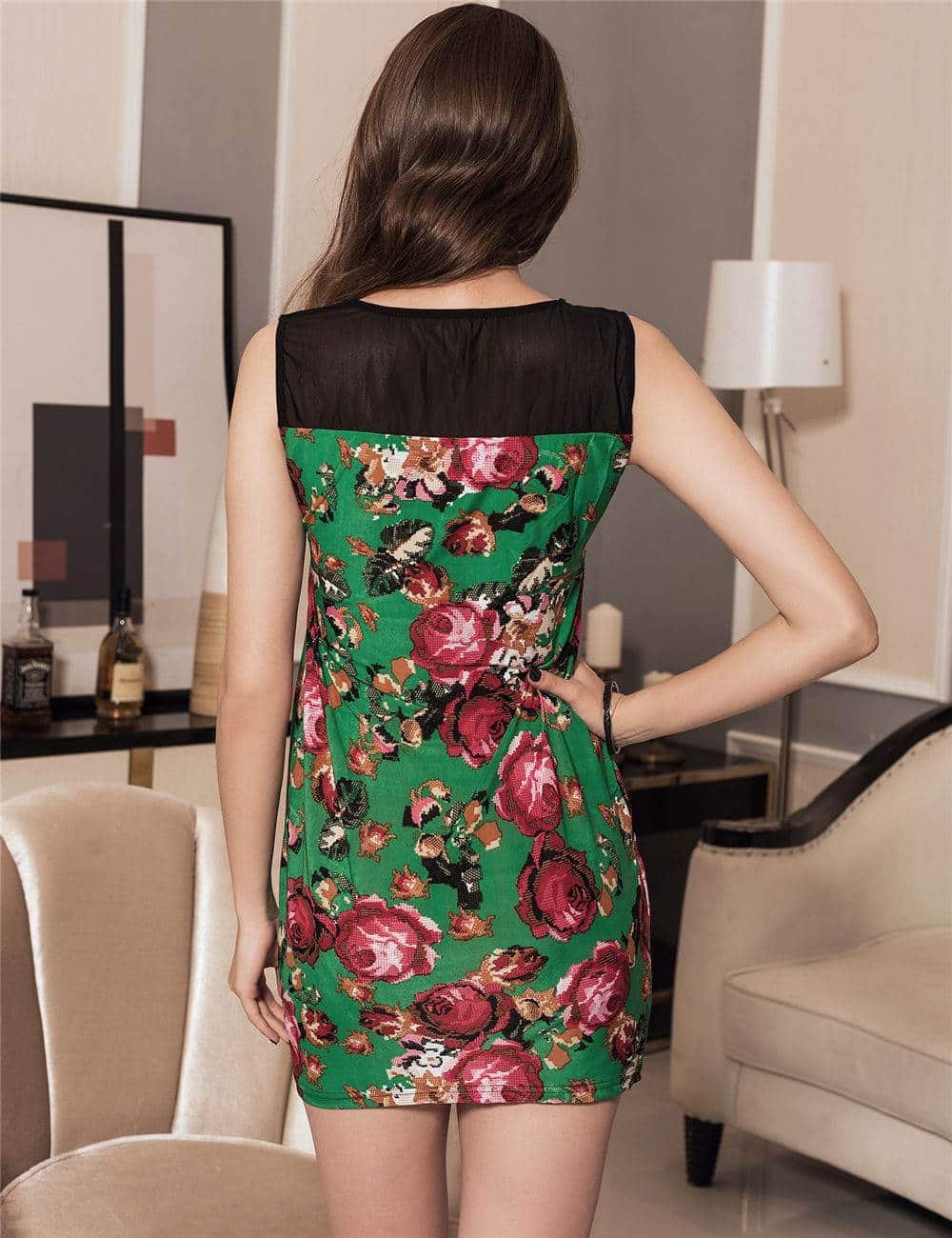 Green Flower Bodycon Print Dresses - Image 2