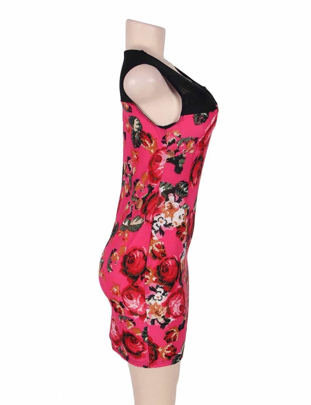 Short Sleeve Pink Flower Print Dresses - Image 4