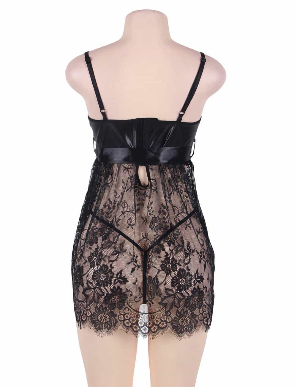 Plus Size Black Bow Lingerie With Thong - Image 8