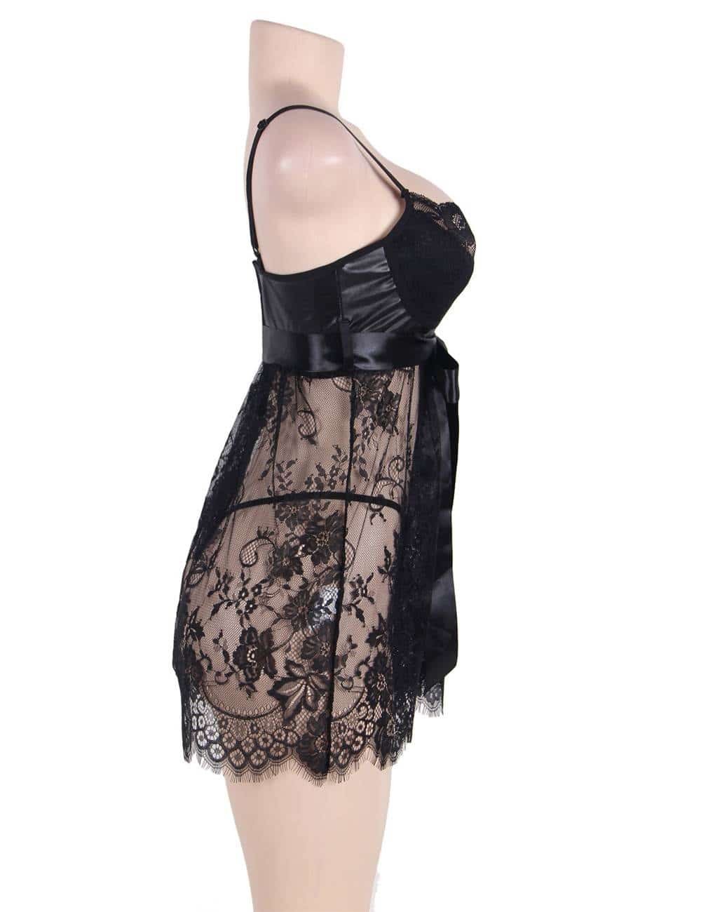 Plus Size Black Bow Lingerie With Thong - Image 7