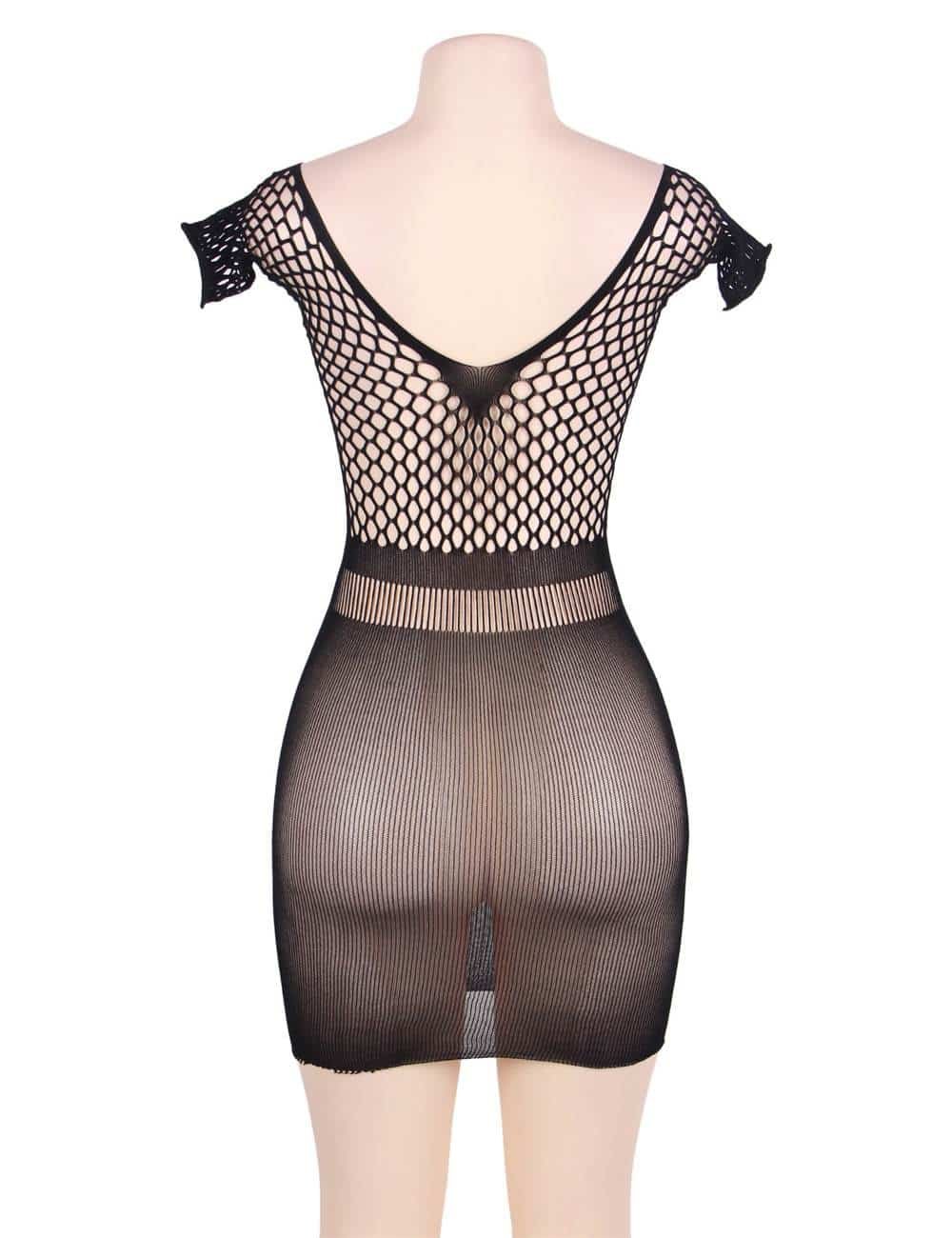 Black Crotchet Mesh Hollow-out Mini Chemise Dress - Image 7