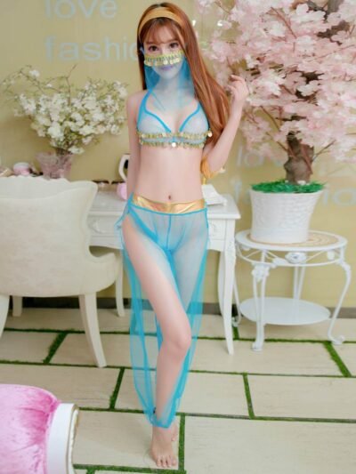 Blue India Style Sexy Bralette Lingerie Set With Golden Paillette