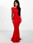 Red Lace Elegant Fishtail Maxi Party Gown