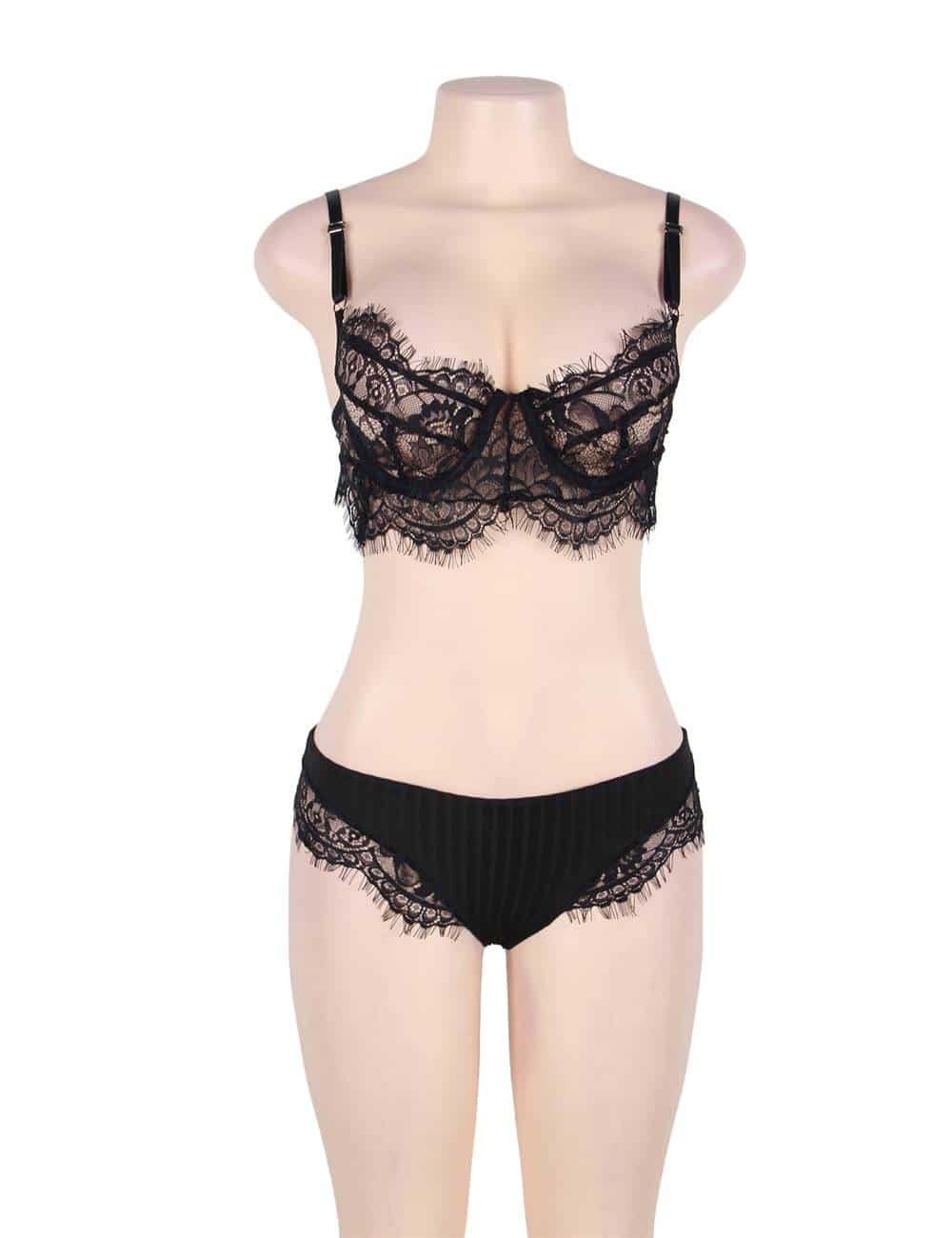 Plus Size Black Lace Temptation 2pcs Bralette Lingerie Set - Image 4
