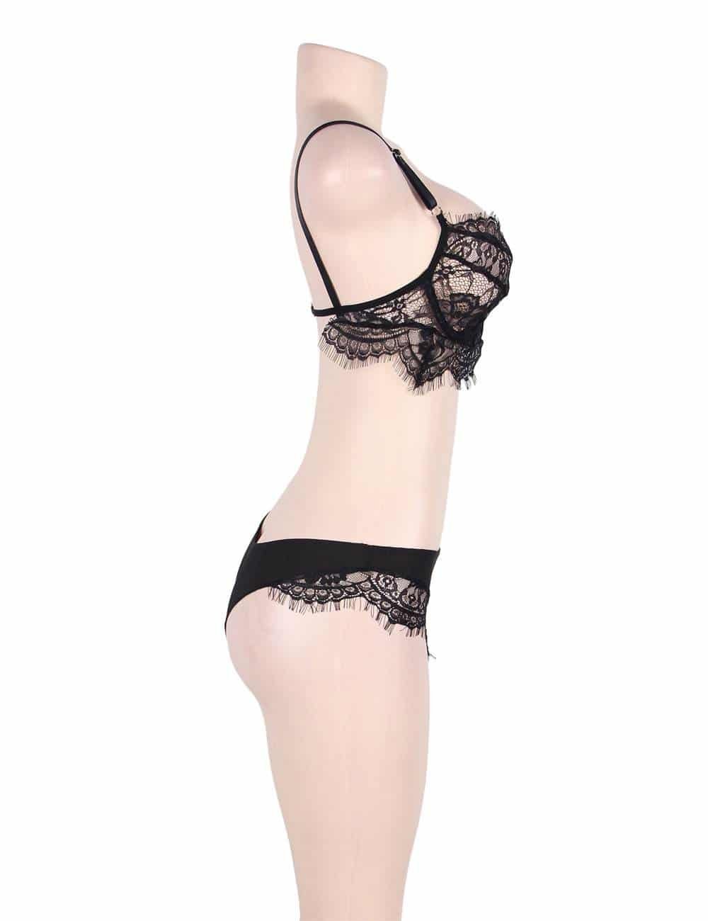 Plus Size Black Lace Temptation 2pcs Bralette Lingerie Set - Image 5