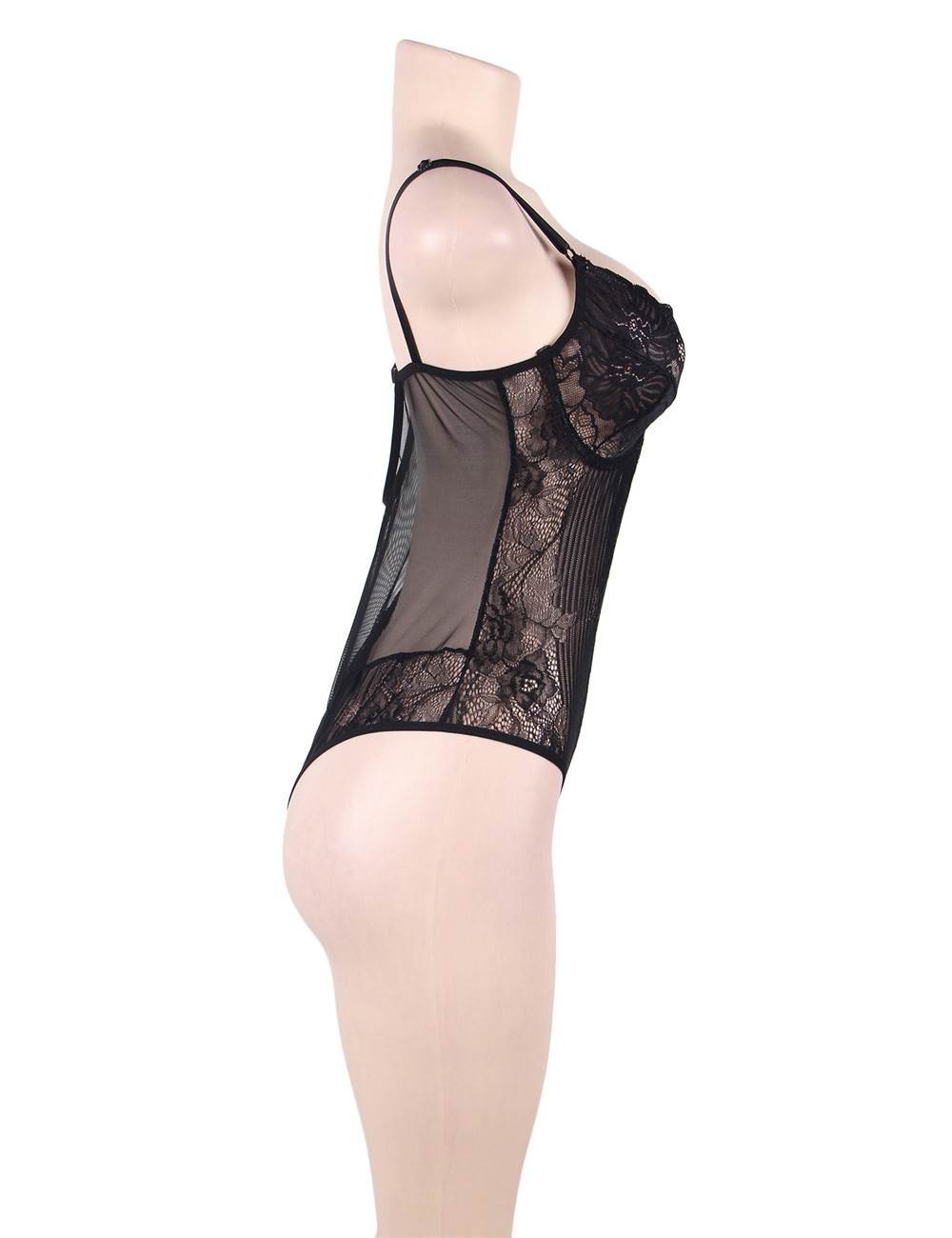 Black Glamour Hollywood Sheer Lace Underwire Teddy - Image 7