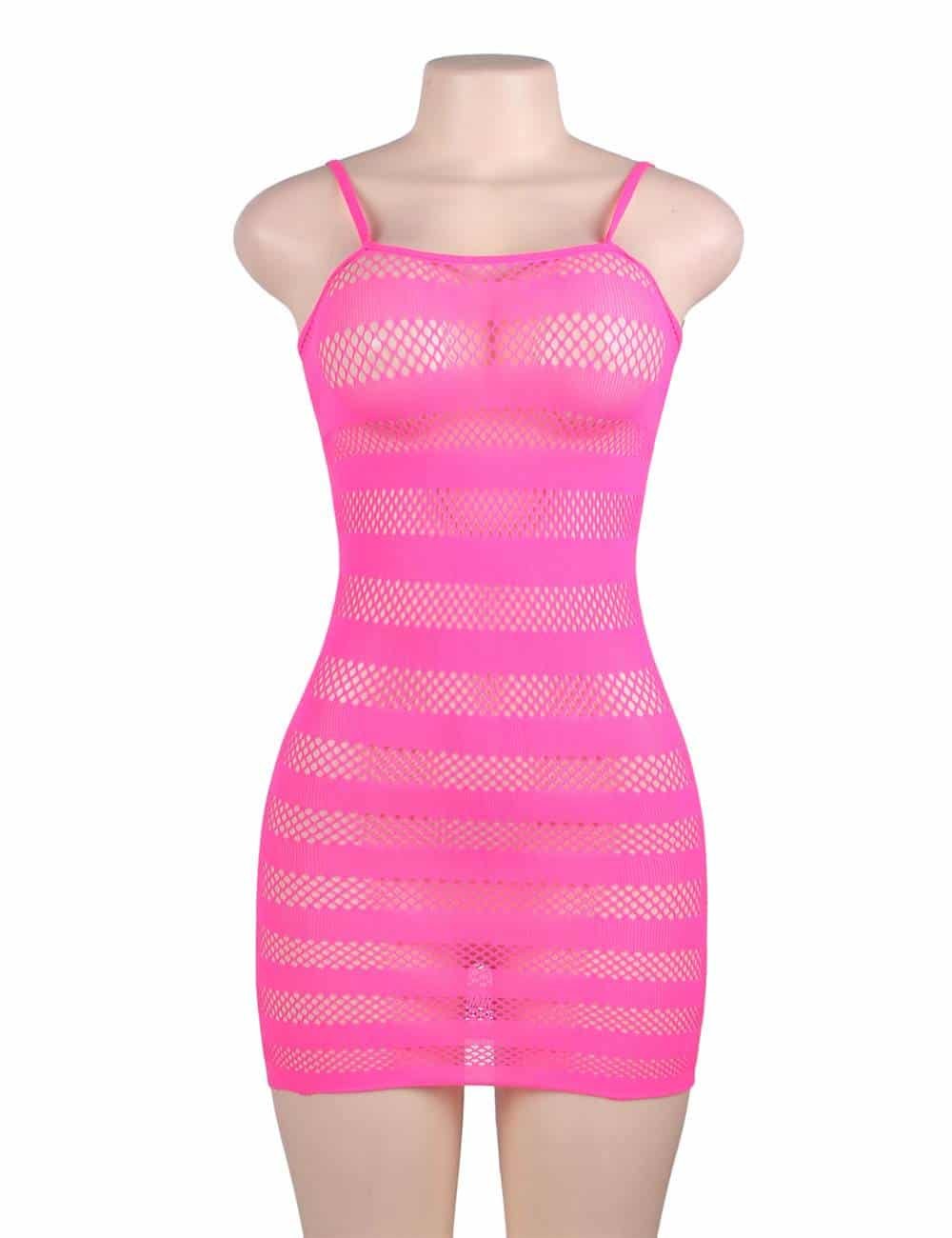 Hollow-out Stripey Red Crotchet Mini Chemise Dress - Image 3