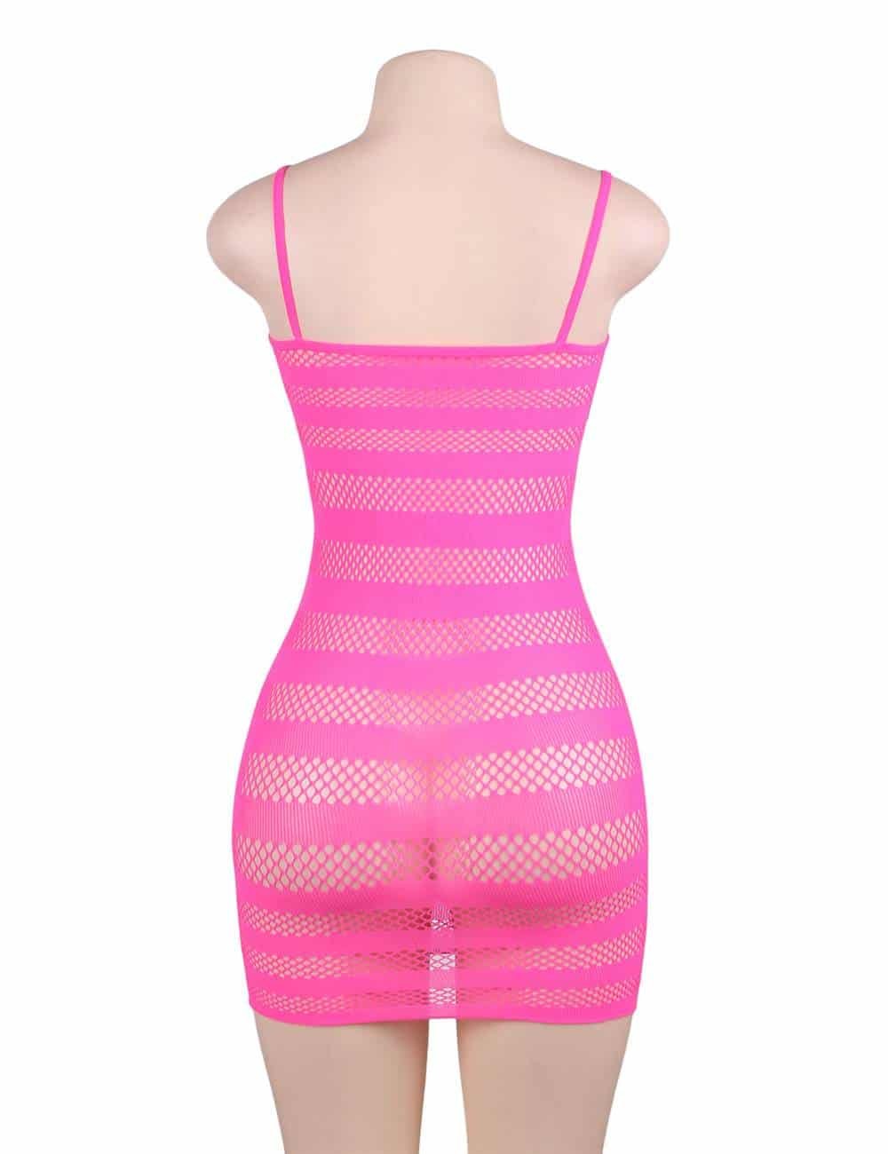Hollow-out Stripey Red Crotchet Mini Chemise Dress - Image 5