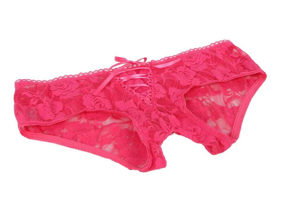 Pink Floral Lace Strappy Open Crotch Panty - Image 6