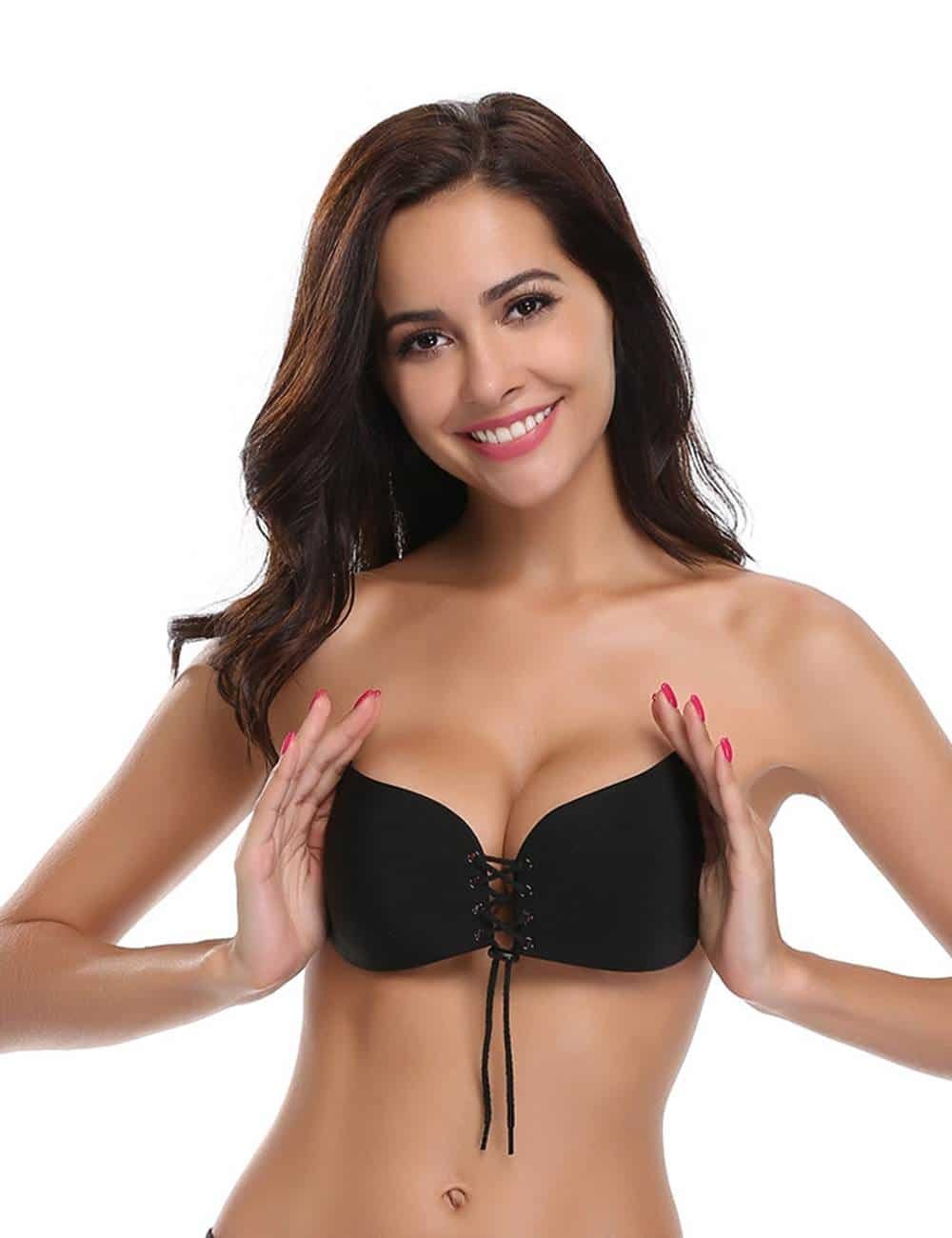 Strapless Self Adhesive Silicone Black Invisible Push-up Bra - Image 2