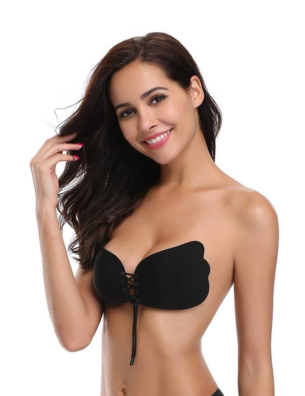 Strapless Self Adhesive Silicone Black Invisible Push-up Bra - Image 3