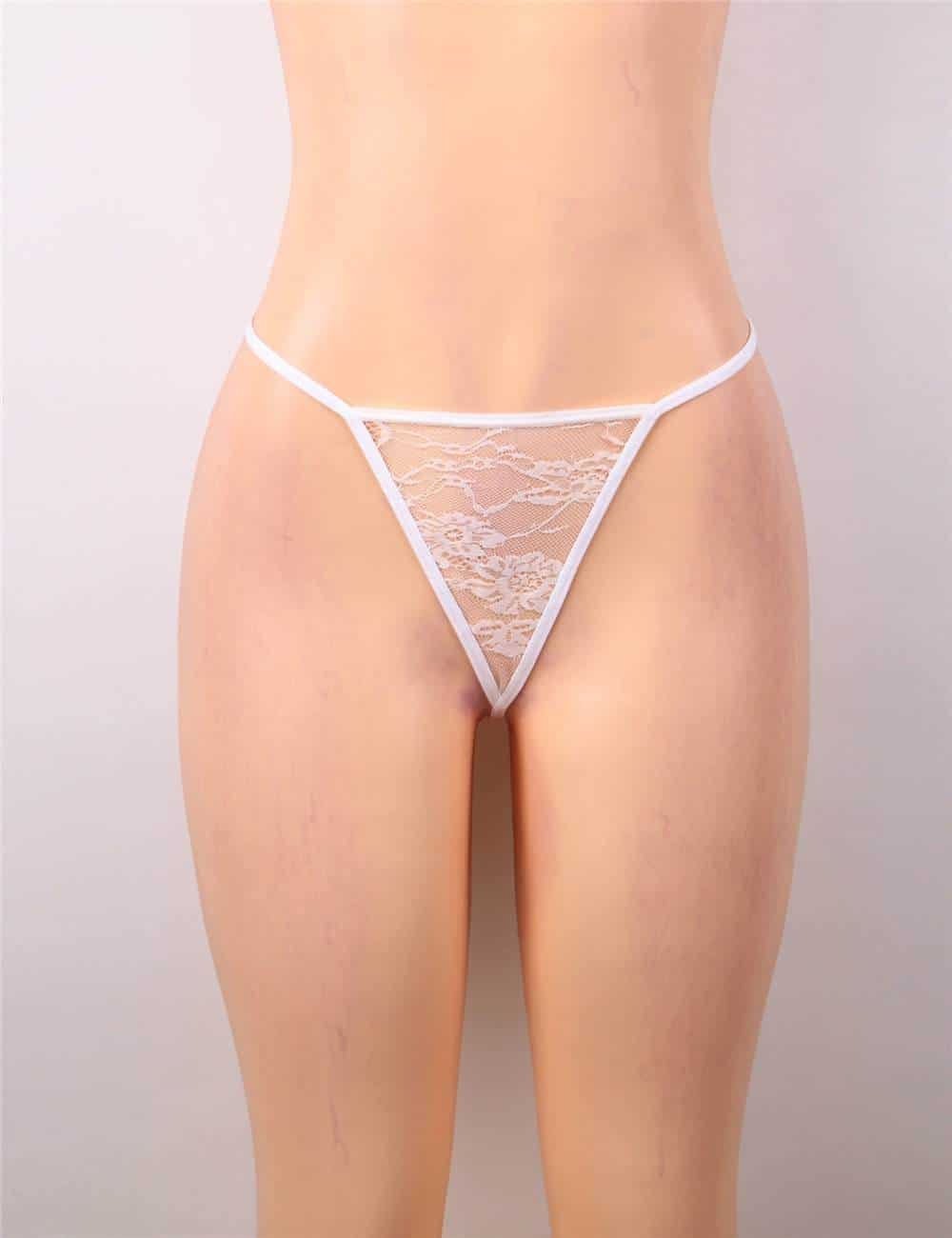 Sexy Eyelash Lace Chest Pad White Plus Size Sleepwear With Thong - Image 8