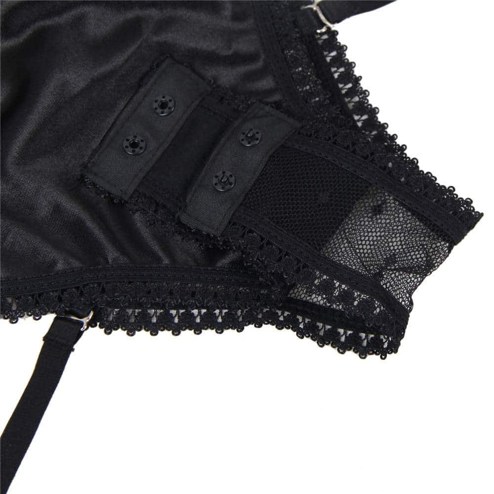 Plus Size Black Satin Lace Stitching Teddy With Garter - Image 9