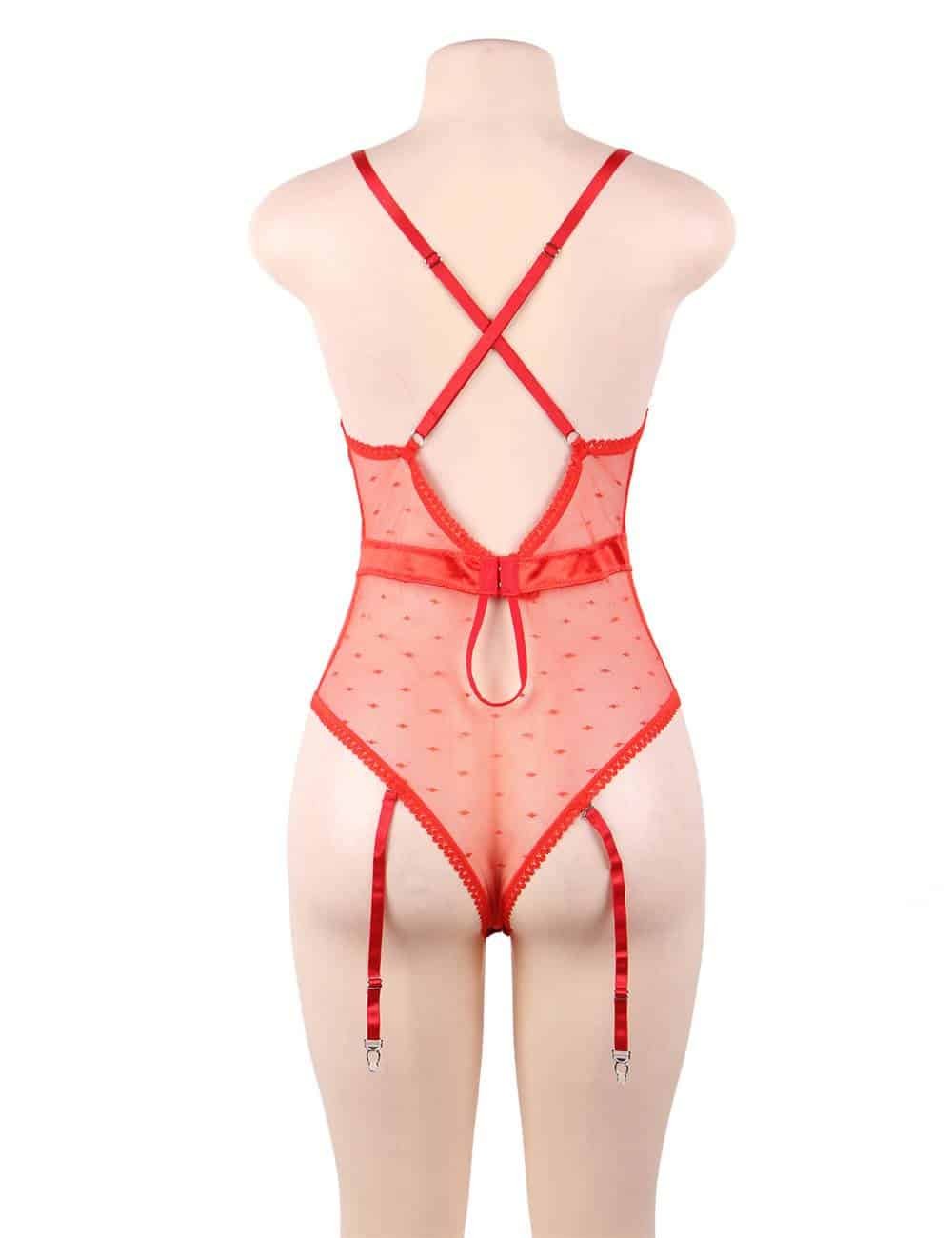 Red Deluxe Satin Lace Stitching Teddy - Image 8