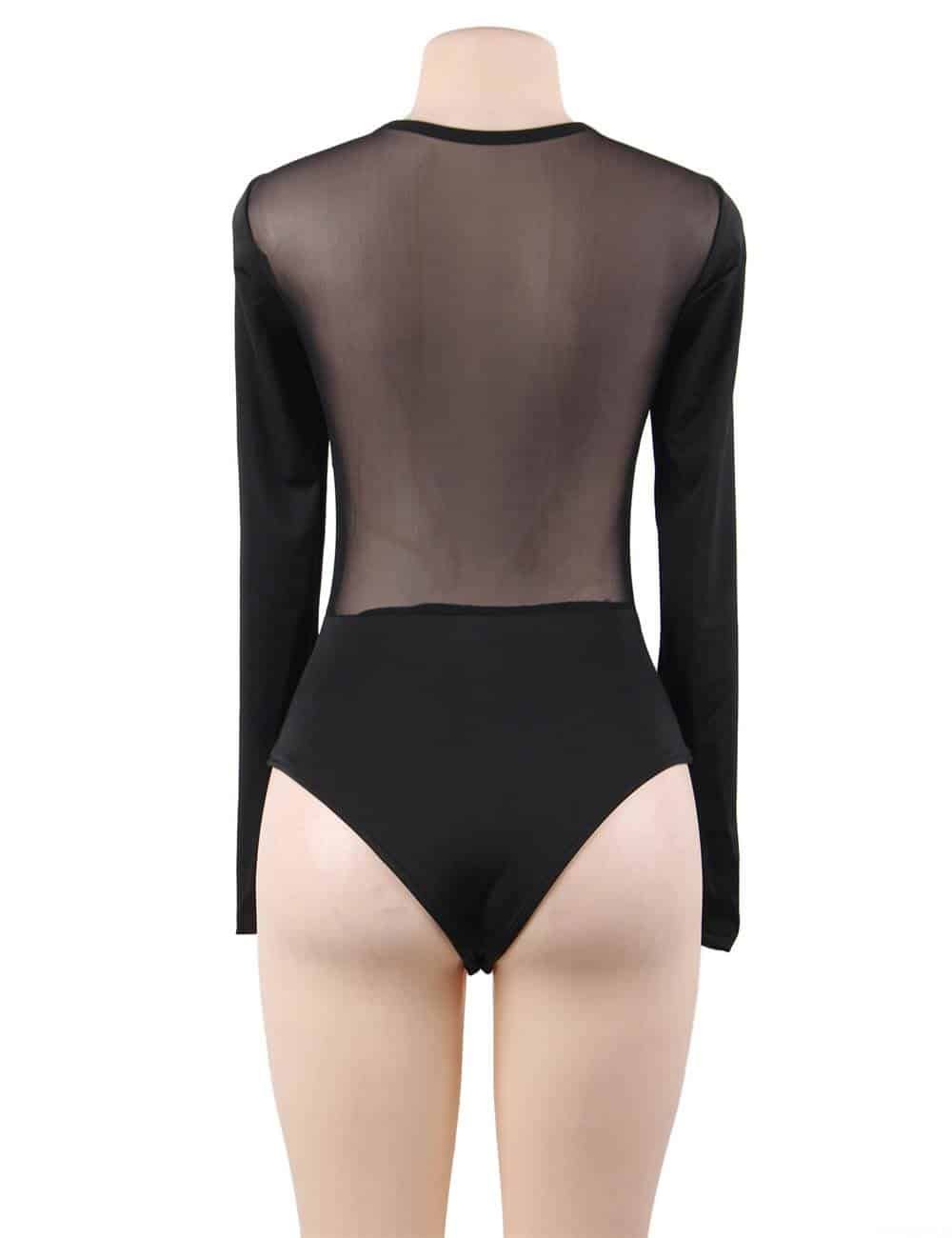 Long Sleeve Slim Mesh Plus Size Hook Buckles Bodysuit - Image 6