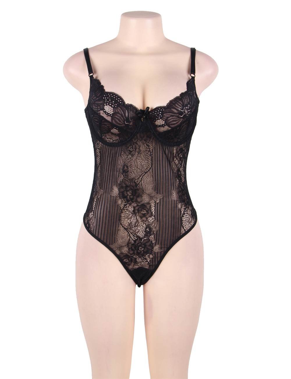 Black Glamour Hollywood Sheer Lace Underwire Teddy - Image 6