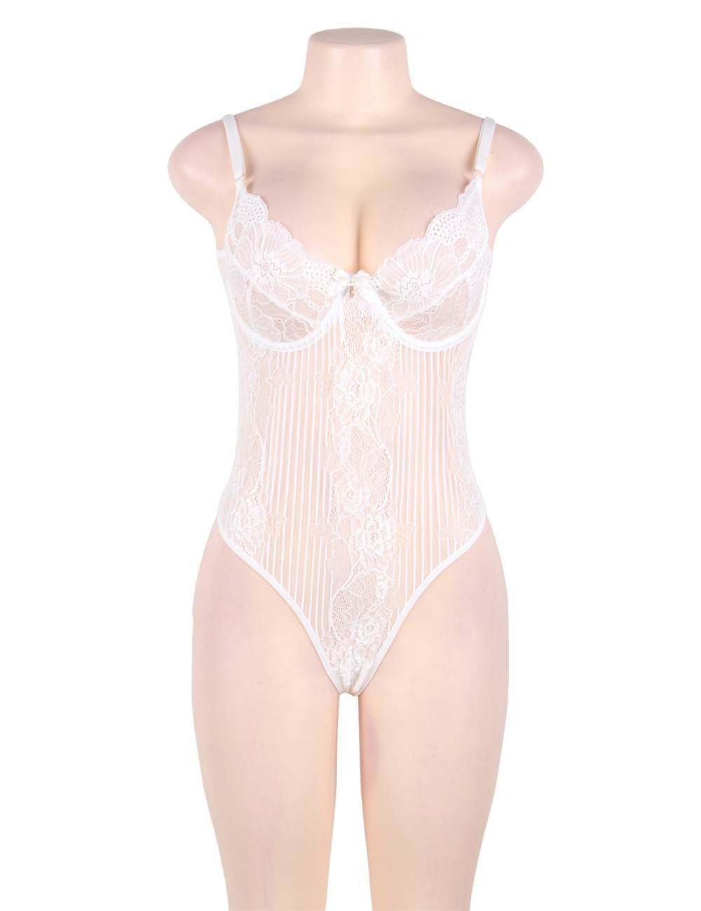 White Glamour Hollywood Sheer Lace Underwire Teddy - Image 6