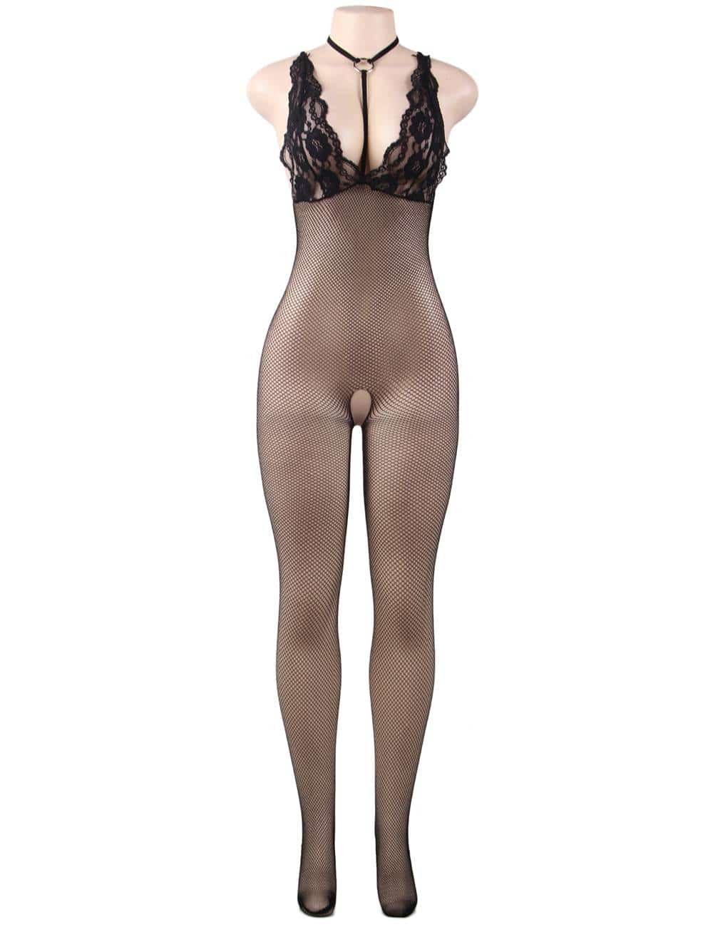 Fishnet Black Sheer Open Crotch Bodystocking - Image 5