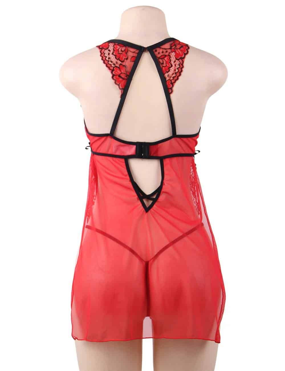 Plus Size Elegant Strappy Red Transparent Lace Racy Sexy Babydoll - Image 7
