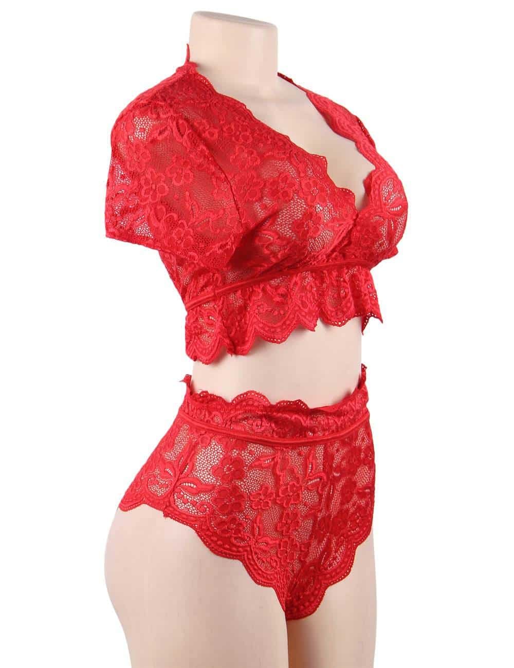 Plus Size High Waist Red Full Lace Bra Panty Underwear | Ohyeah - Image 6